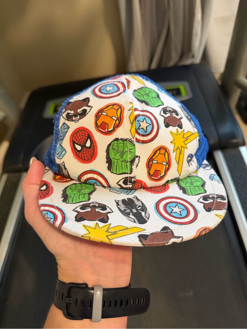 Kids Marvel Superhero Pattern Blue-Trim Snapback Hat